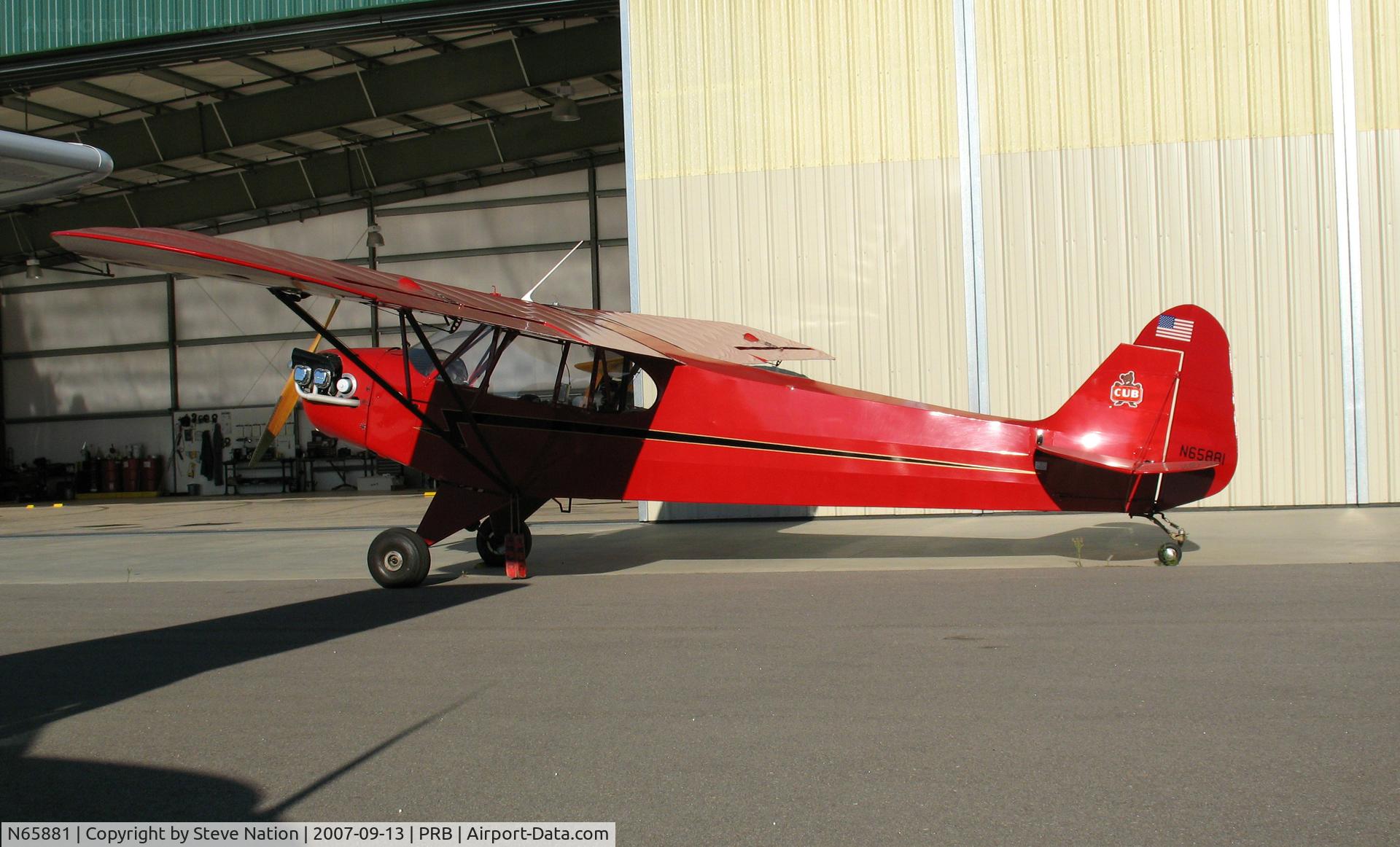 N65881, Piper J3C-65 Cub C/N 12034, Locally-based and BRIGHT RED Piper J3C-65 @ Paso Robles Municipal Airport, CA