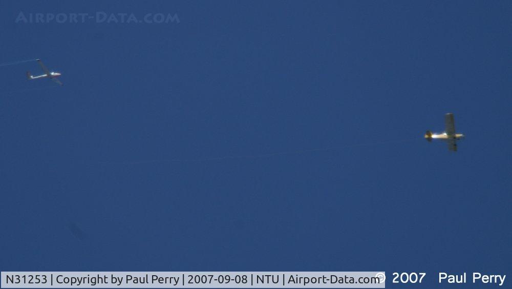 N31253, 1972 Bellanca 7GCAA C/N 250-72, At Altitude, towing Manfred Radius into position