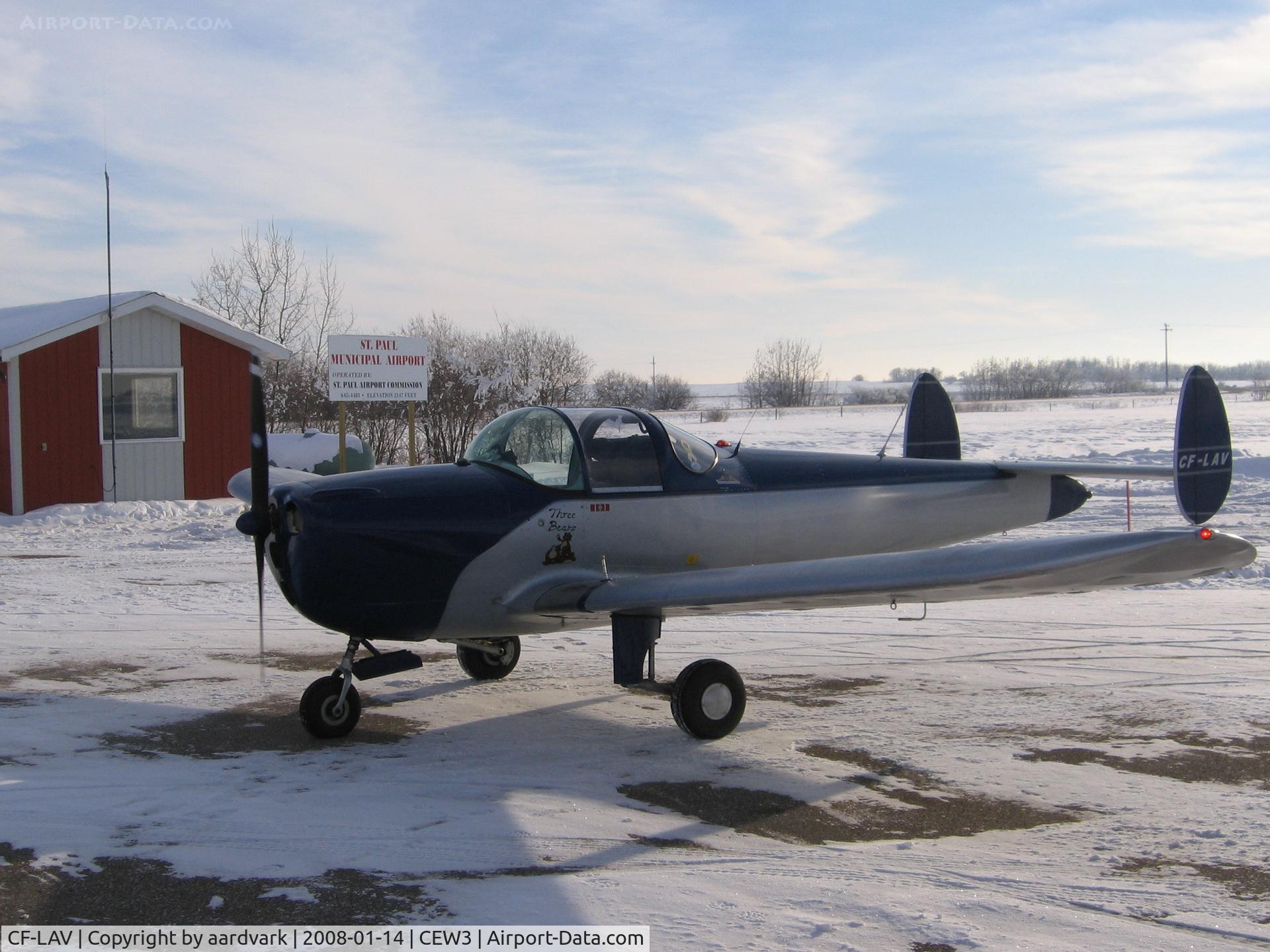CF-LAV, 1946 Erco 415CDX Ercoupe C/N 719X, CF-LAV former N93396, seen here on a bright Northern Alberta winter outing.