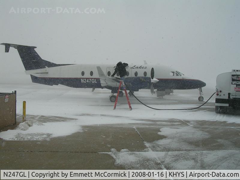 N247GL, 1996 Beech 1900D C/N UE-247, Cold refuel at Hays,Kansas. Photo by FO Emmett McCormick after an approach to just abouve mins.