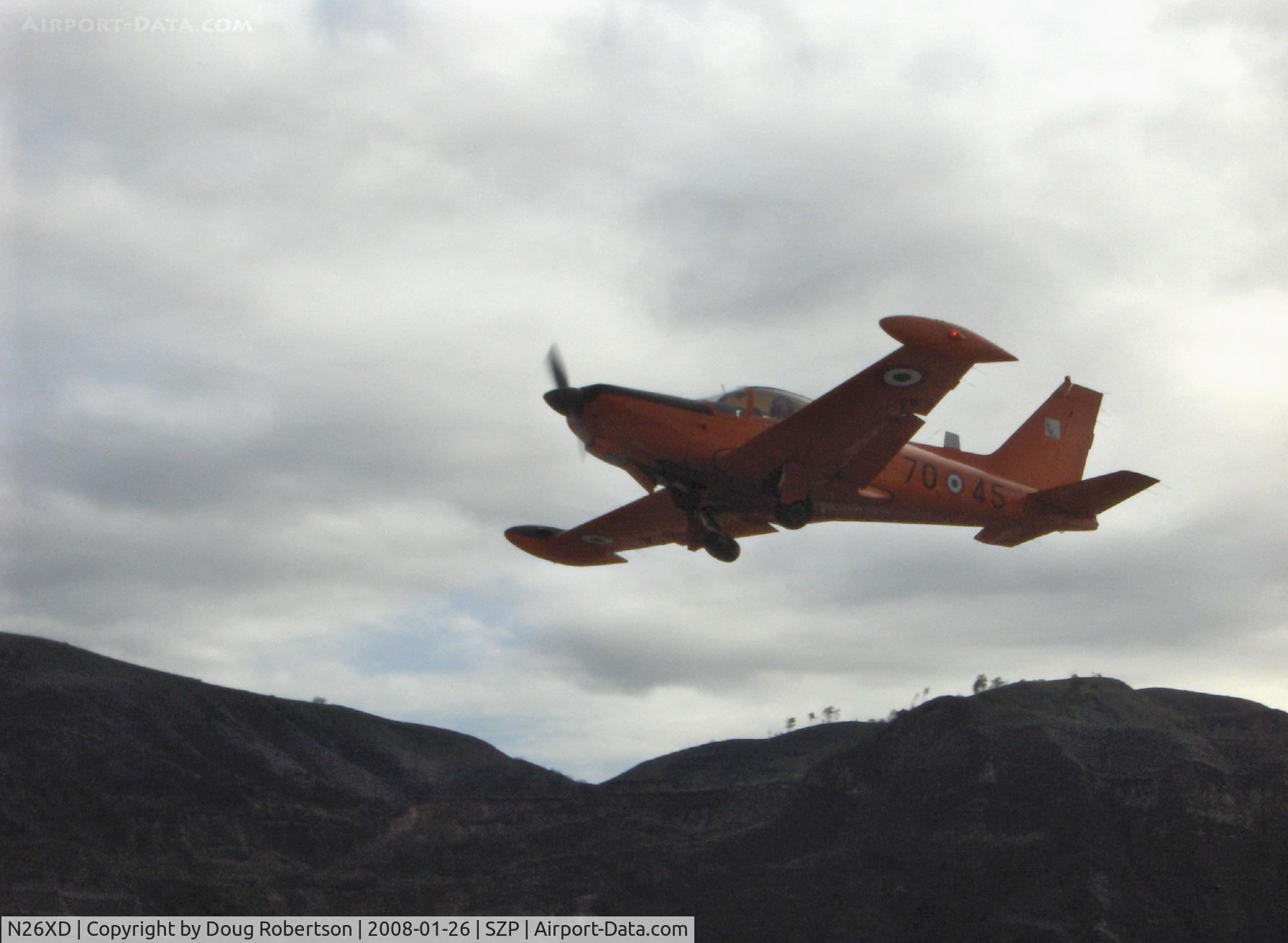 N26XD, 1987 SIAI-Marchetti F-260C C/N 40-016, 1987 SIAI-Marchetti F.260C, Lycoming O-540-D4A5 260 Hp, takeoff climb Rwy 04, gear coming up