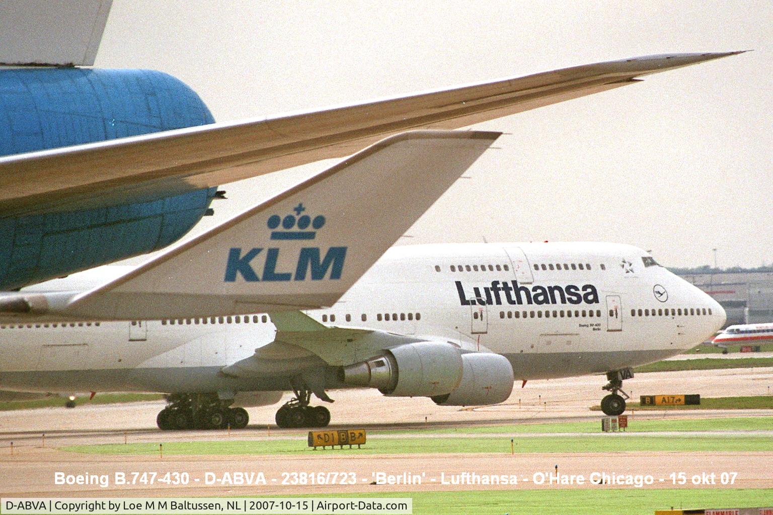 D-ABVA, 1989 Boeing 747-430 C/N 23816, Lufthansa behind KLM, D-ABVA overtaking PH-BFY outside Terminal-2