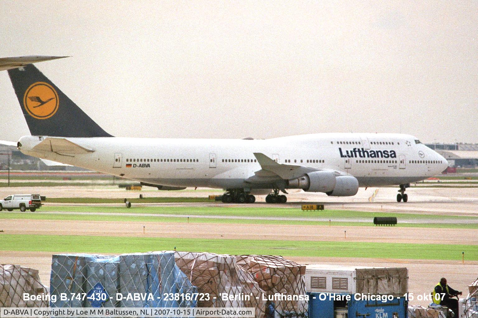 D-ABVA, 1989 Boeing 747-430 C/N 23816, The 'Berlin' passes Terminal-2 at Chicago's O'Hare Int'l