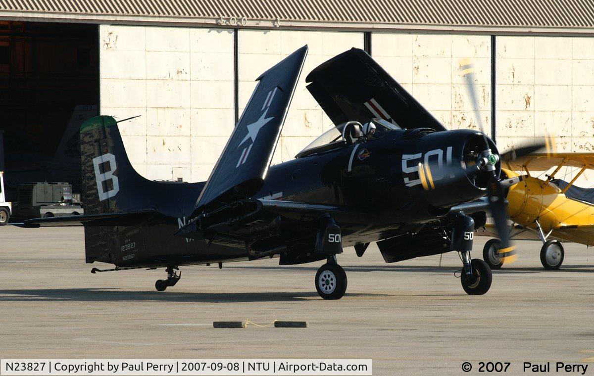 N23827, 1949 Douglas AD-4 C/N 7133, Taxiing out, still folded.  Going to have a very short hop to base