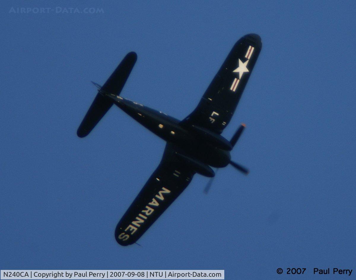N240CA, 1945 Vought F4U-4 Corsair C/N 9513, Hauling around the Virginia Beach sky