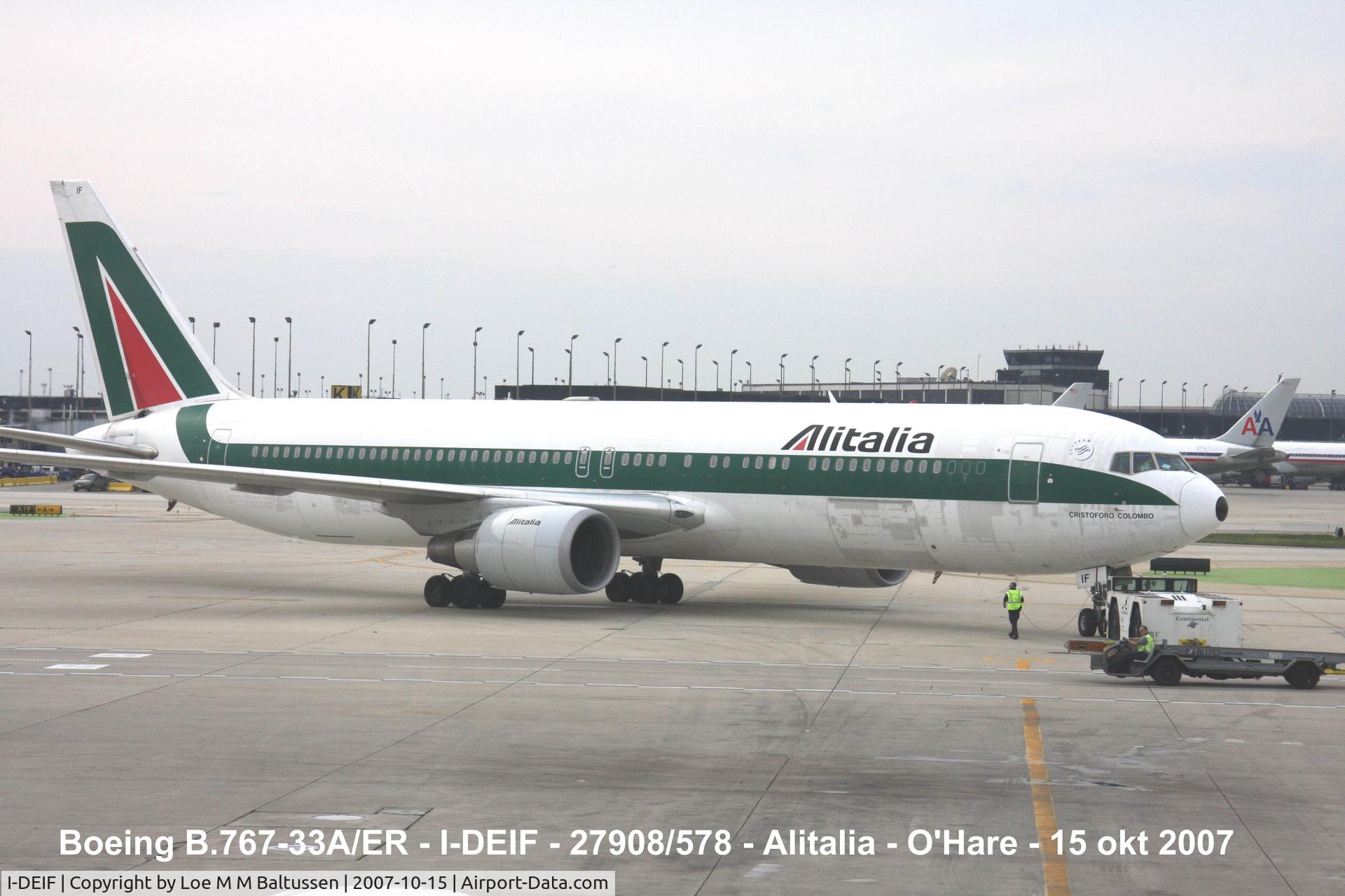 I-DEIF, 1995 Boeing 767-33A C/N 27908, Docking Terminal-2 Chicago O'Hare Int'l