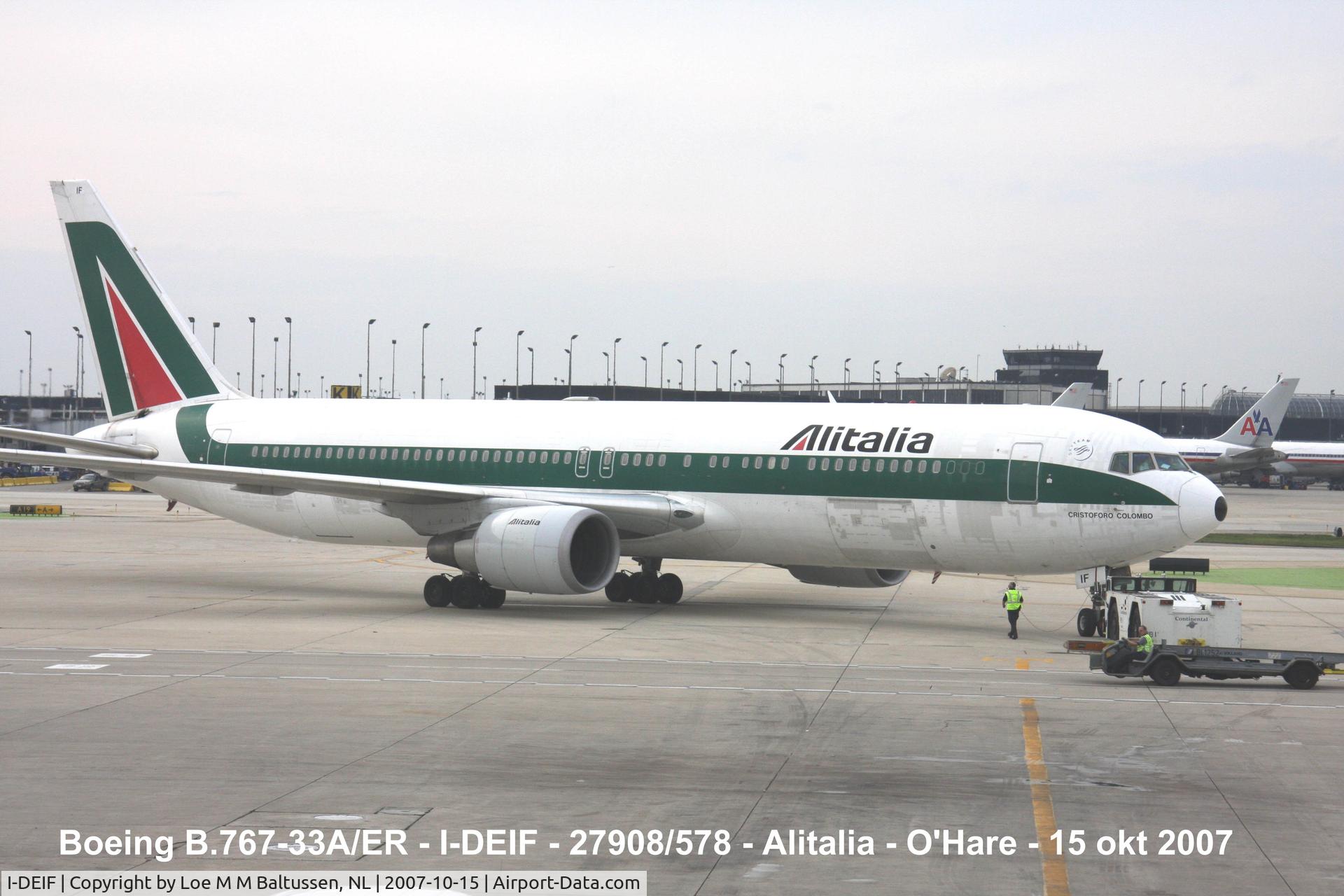I-DEIF, 1995 Boeing 767-33A C/N 27908, Docking Terminal-2 Chicago O'Hare Int'l