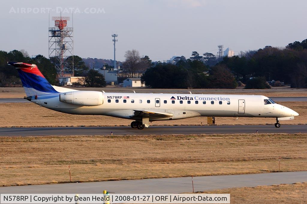 N578RP, 2004 Embraer ERJ-145LR (EMB-145LR) C/N 14500865, Delta Connection (by Chautauqua Airlines) N578RP (FLT CHQ6296) from Cincinnati Northern Kentucky Int'l (KCVG) taxiing to the gate via Taxiway Charlie after arrival on RWY 5.