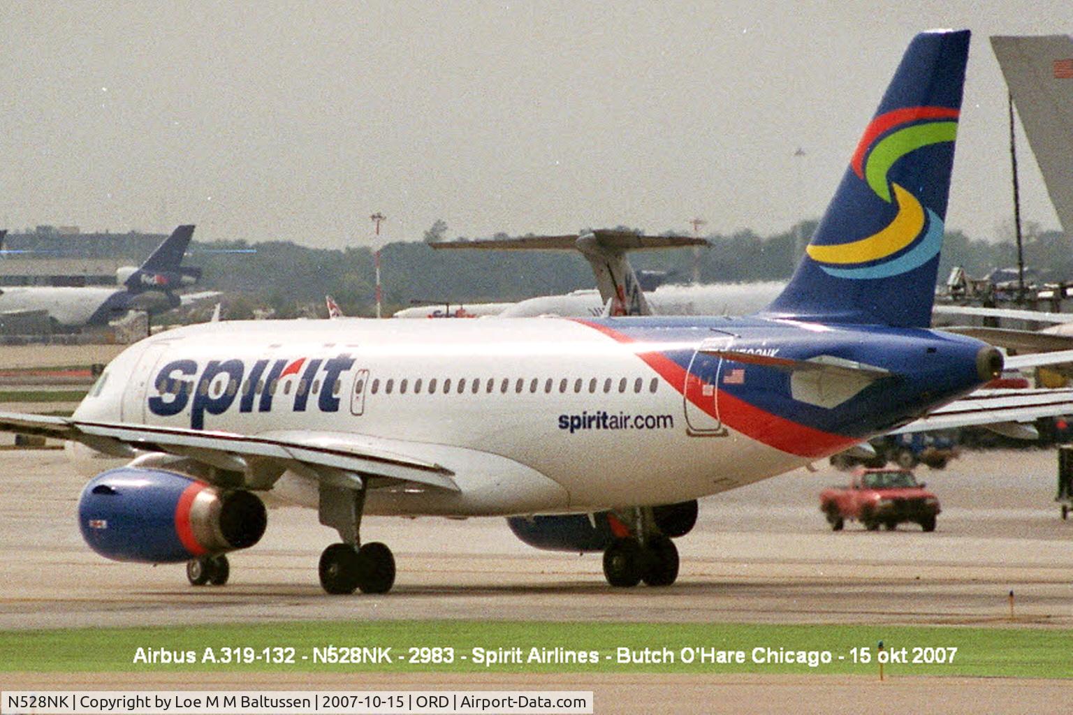 N528NK, 2007 Airbus A319-132 C/N 2983, Departing from O'Hare