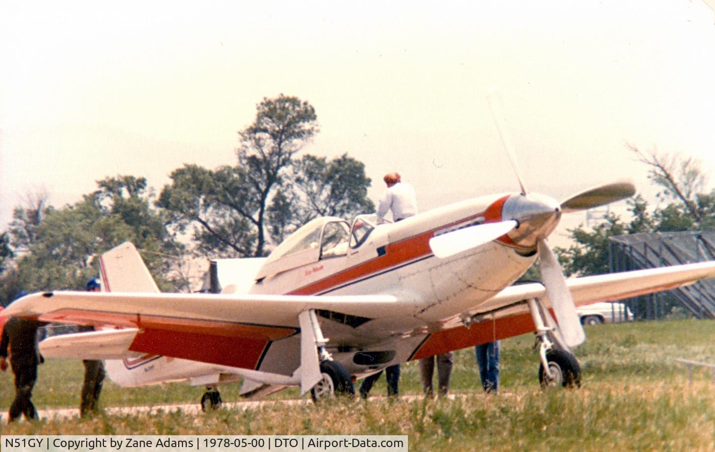 N51GY, 1946 North American F-51 C/N 44-73142, Registered as N6173C owned by the late Vern Peterson (Mr. Peterson was killed in this aircaft) . With Bob Hoover at the controls - Denton, TX
