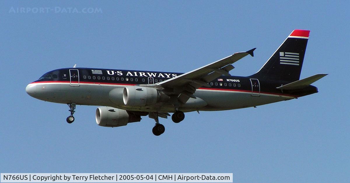 N766US, 2000 Airbus A319-112 C/N 1378, US Air A319 about to land at Port Columbus in 2005