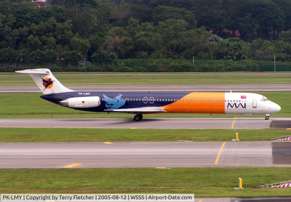 PK-LMY, 1985 McDonnell Douglas MD-82 (DC-9-82) C/N 49250, Originally operated by Continental as N812NY and then N17812 - Myanmar Air now lease this aircraft from Lion Airlines - seen here landing at Singapore in 2005