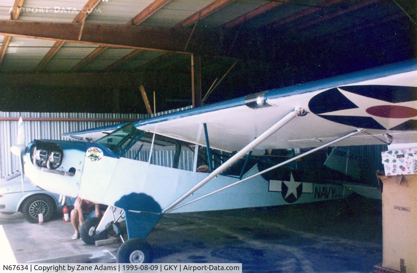 N67634, 1942 Piper J3C-65 Cub C/N 13969, Piper Navy NE-2  at Arlington - Preparing for it's 50th anniversary flight - Delivered to US Navy 08.09.45