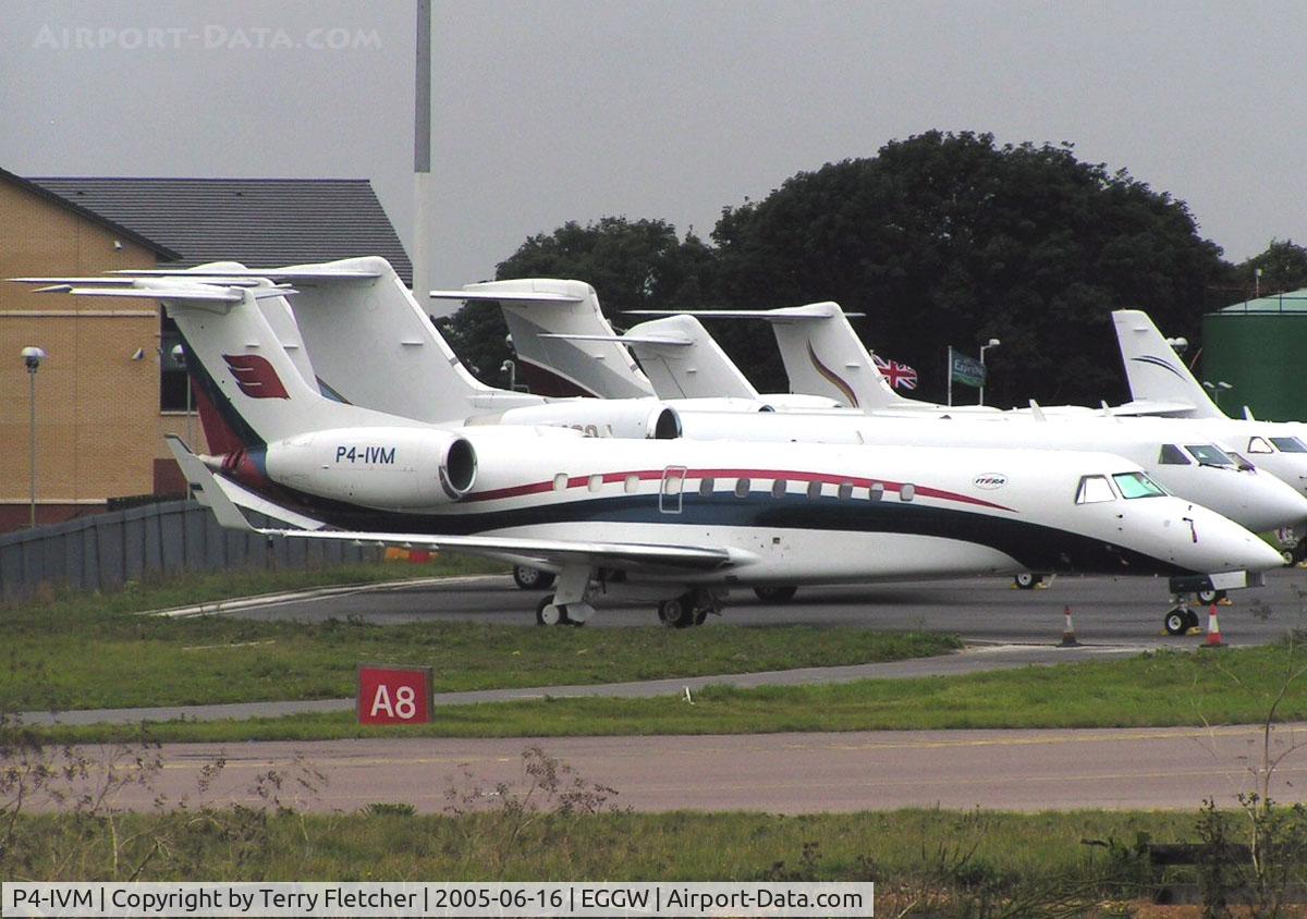 P4-IVM, 2008 Embraer EMB-135BJ Legacy 600 C/N 14501031, Aruban registered Legacy on a crowded Luton ramp in 2005