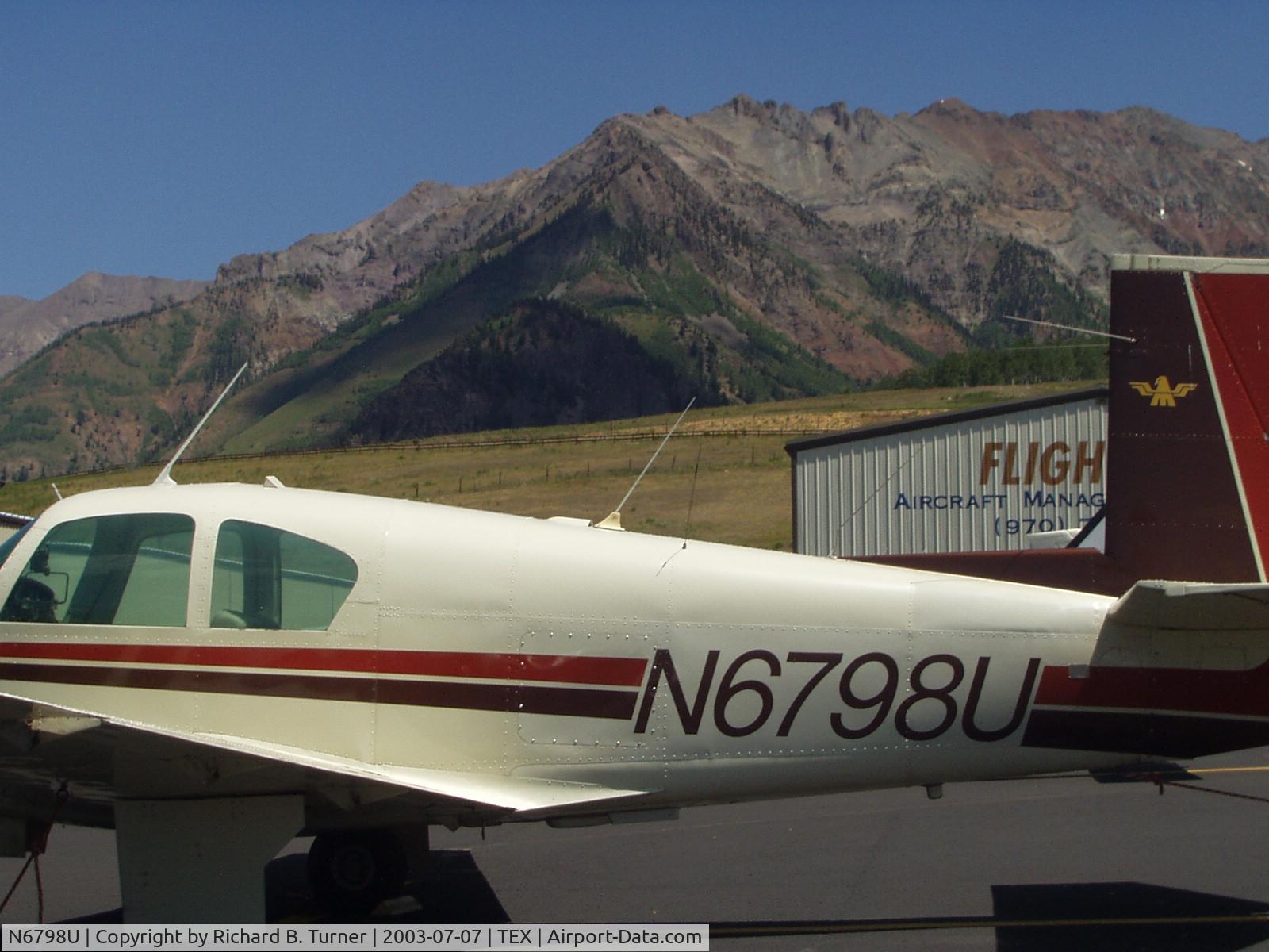 N6798U, 1963 Mooney M20C Ranger C/N 2510, Parked on the ramp at Telluride, CO