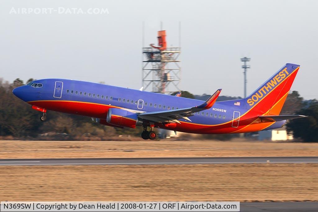N369SW, 1993 Boeing 737-3H4 C/N 26580, Southwest Airlines N369SW, 737-3H4 with newly fitted winglets (FLT SWA3490) departing RWY 5 enroute to Jacksonville Int'l (KJAX).