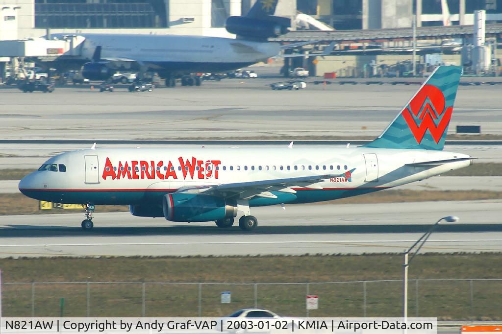 N821AW, 2000 Airbus A319-132 C/N 1406, America West A319