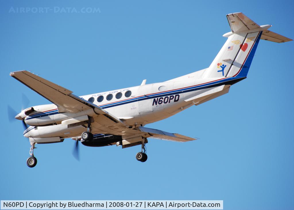 N60PD, 1975 Beech 200 Super King Air C/N BB-58, Children's Hospital Flight for Life on approach to 17L.
