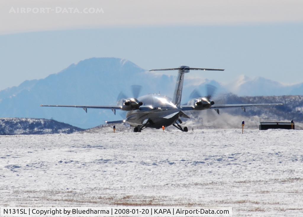N131SL, 2005 Piaggio P-180 C/N 1097, Takeoff on 17L. Pikes Peak in the distance.