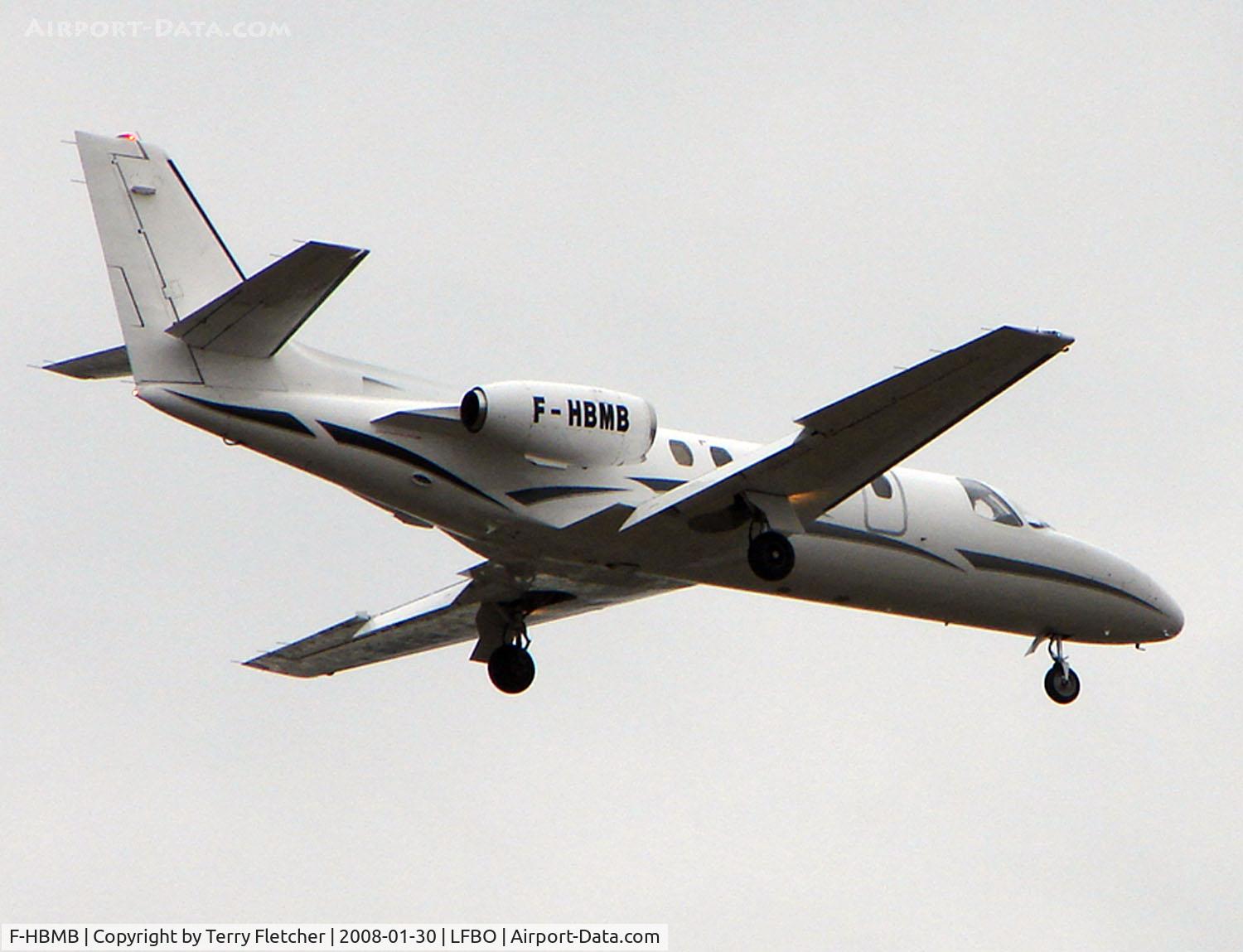 F-HBMB, 1982 Cessna 550 Citation II C/N 550-0324, Citation 550 about to land at Toulouse in January 2008