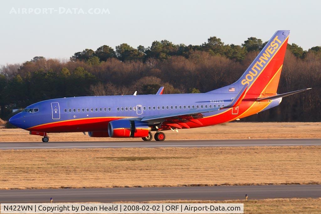 N422WN, 2002 Boeing 737-7H4 C/N 29826, Southwest Airlines N422WN (FLT SWA591) from Chicago Midway Int'l (KMDW) rolling out on RWY 5 after landing.