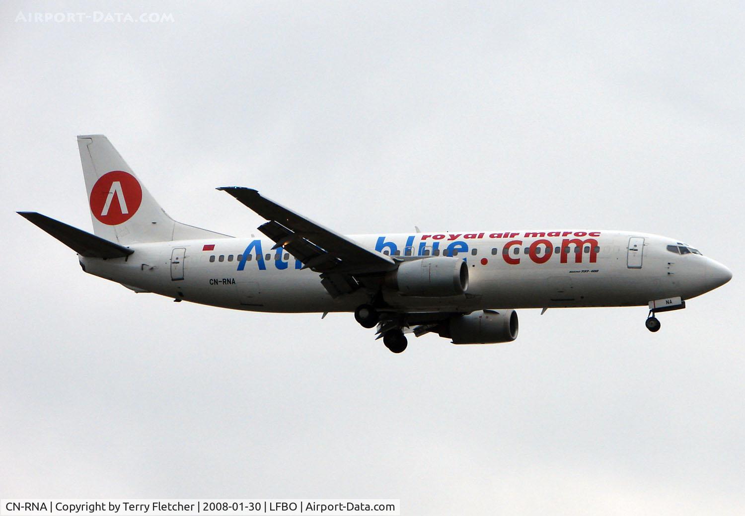 CN-RNA, 1993 Boeing 737-4B6 C/N 26531, Atlas Blue B737 landing at Toulouse