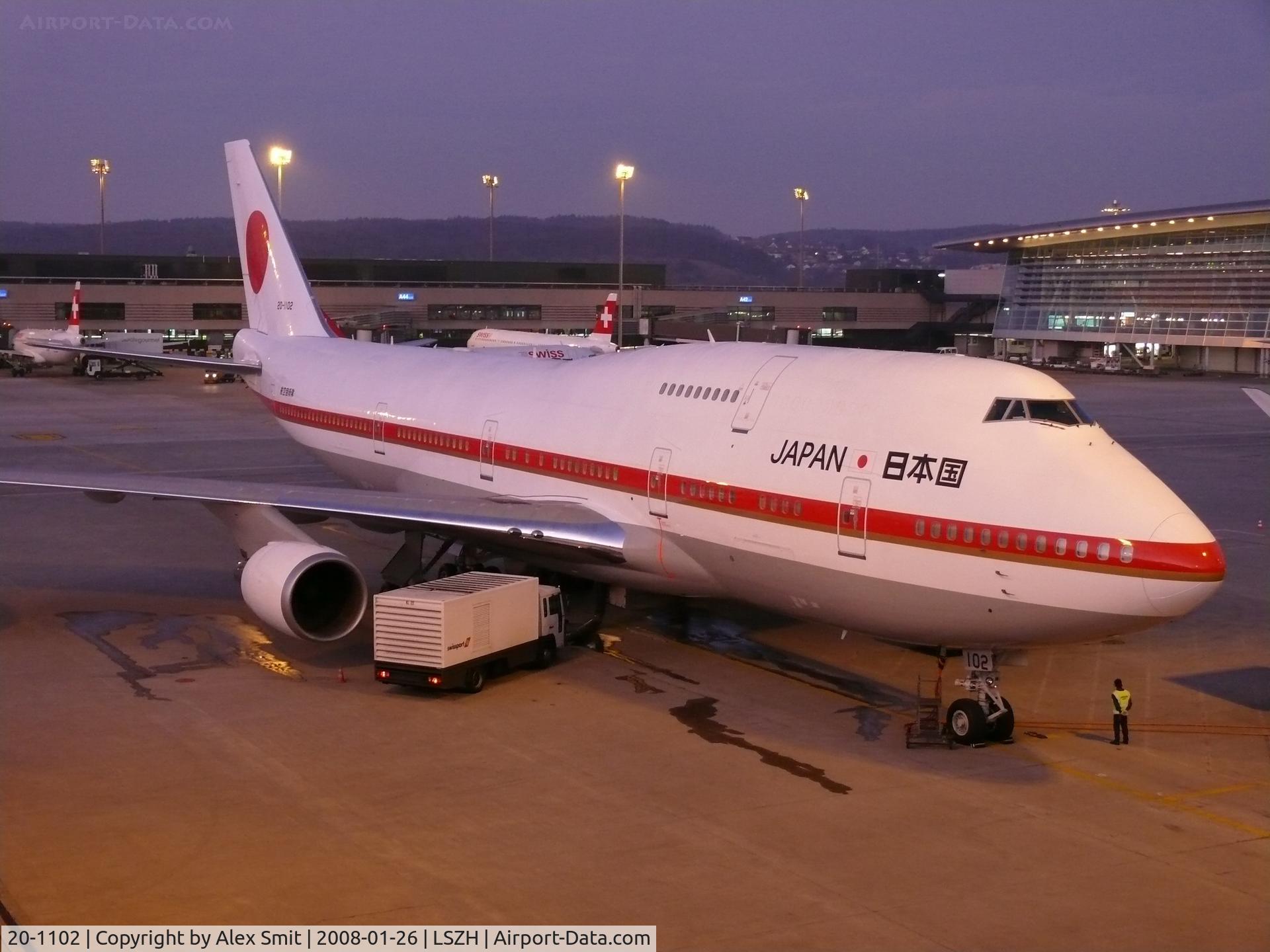 20-1102, 1991 Boeing 747-47C C/N 24731/0839, JASDF Jumbo parked at Zürich IAP