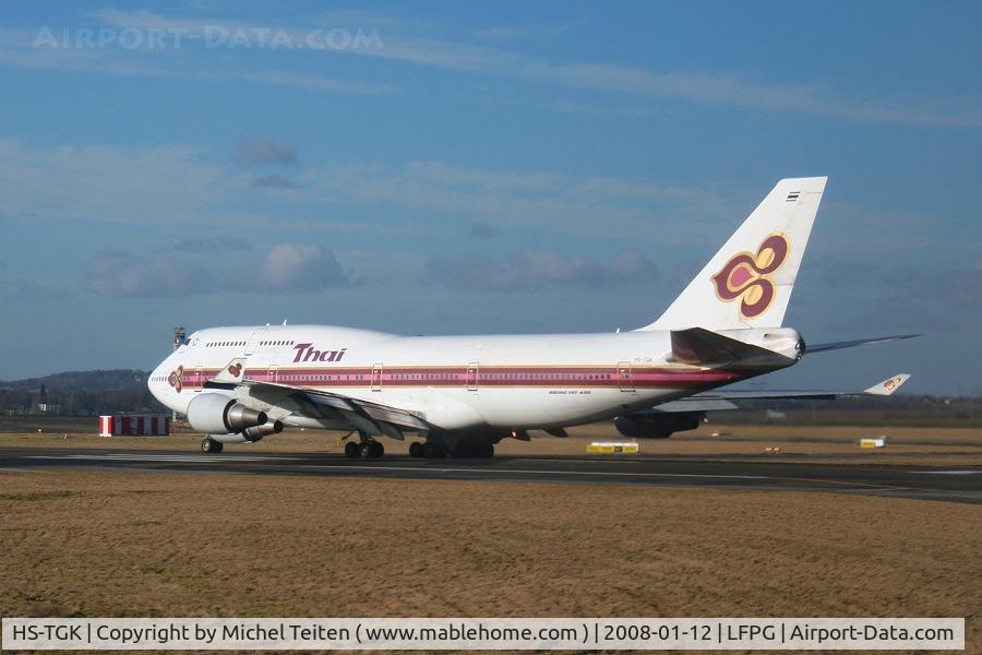HS-TGK, 1990 Boeing 747-4D7 C/N 24993, About to take-off from Paris
