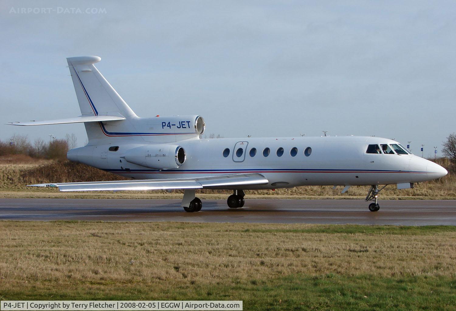 P4-JET, 2004 Dassault Falcon 50EX C/N 295, Aruban registered Falcon 50EX at Luton in Feb 2008