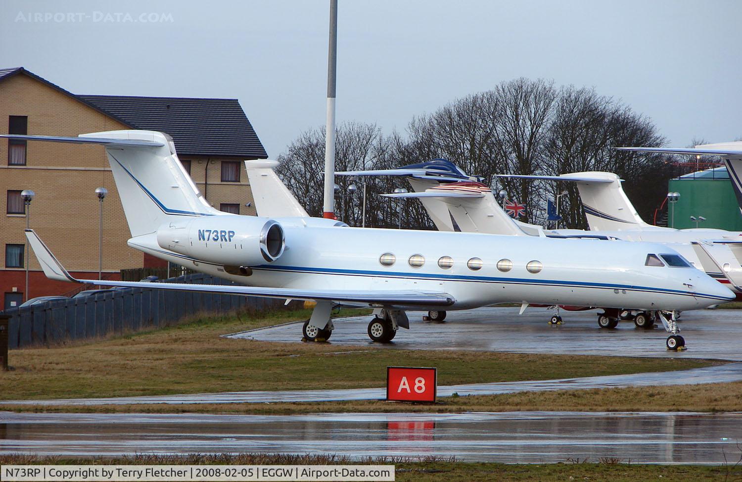 N73RP, 1997 Gulfstream Aerospace G-V C/N 529, Gulf 5 at Luton in Feb 2008