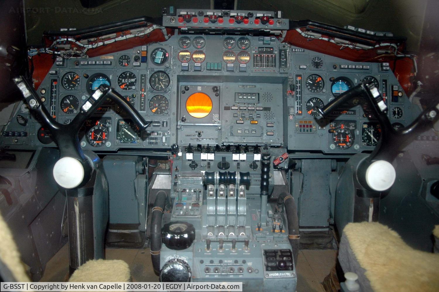G-BSST, 1966 Aerospatiale-BAC Concorde Prototype C/N 002/13520, Cockpit of Concorde 002 in the Fleet Air Arm Museum, Yeovilton, UK
