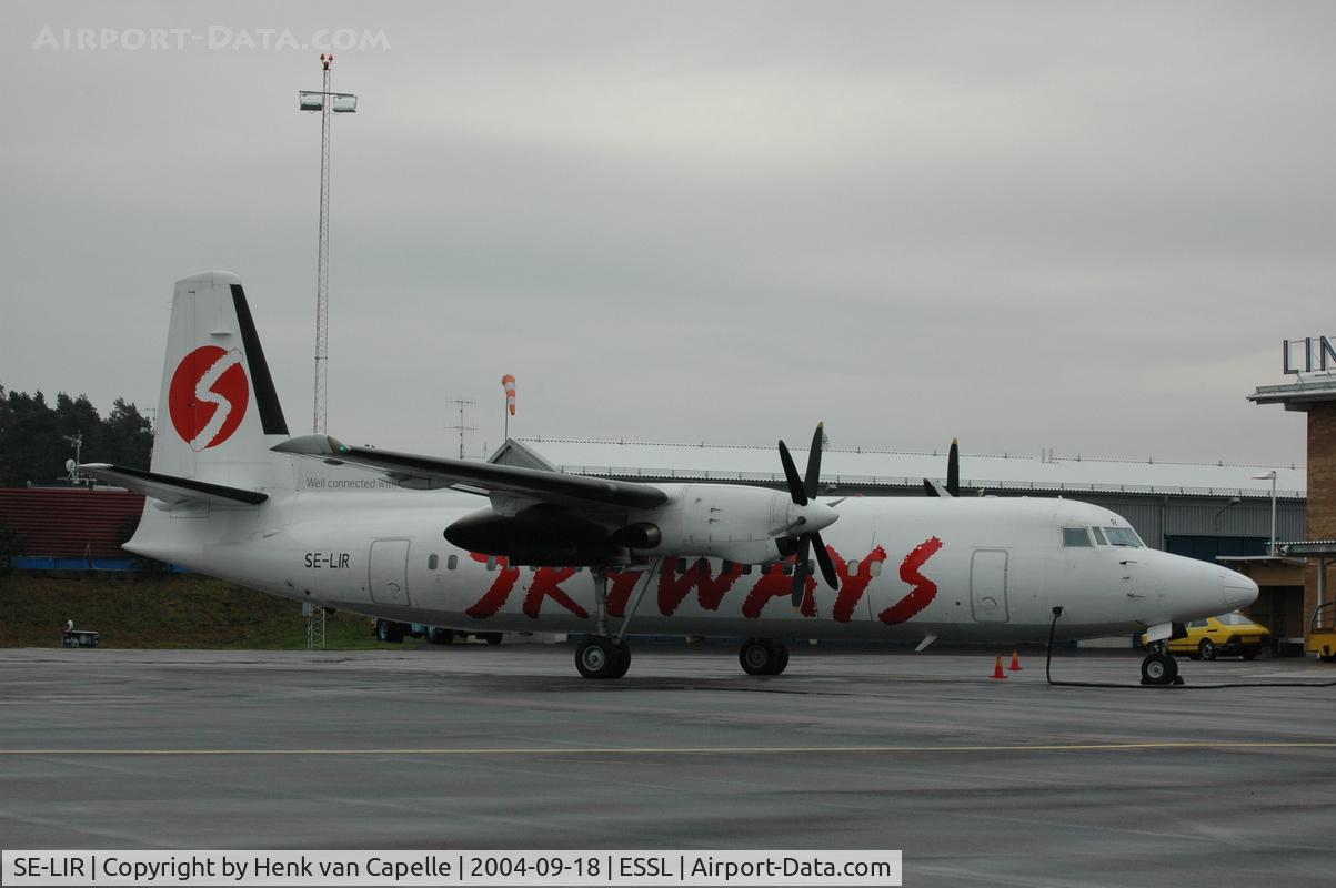 SE-LIR, 1989 Fokker 50 C/N 20151, Skyways Fokker 50 at Linkoping airport, used for flights to Copenhagen.