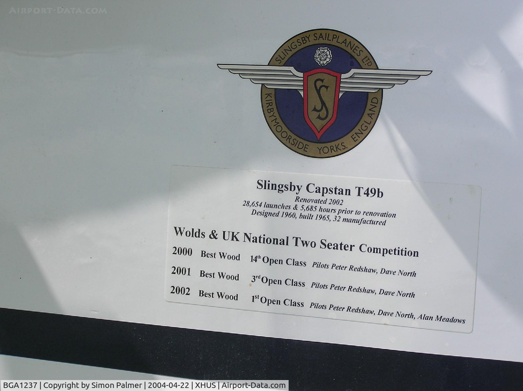 BGA1237, Slingsby T-49B Capstan C/N 1472, Inscription on T49 Capstan