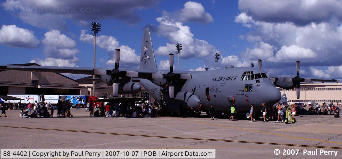 88-4402, 1988 Lockheed C-130H Hercules C/N 382-5155, Already tagged with the BRAGG-POPE stripe on her tail