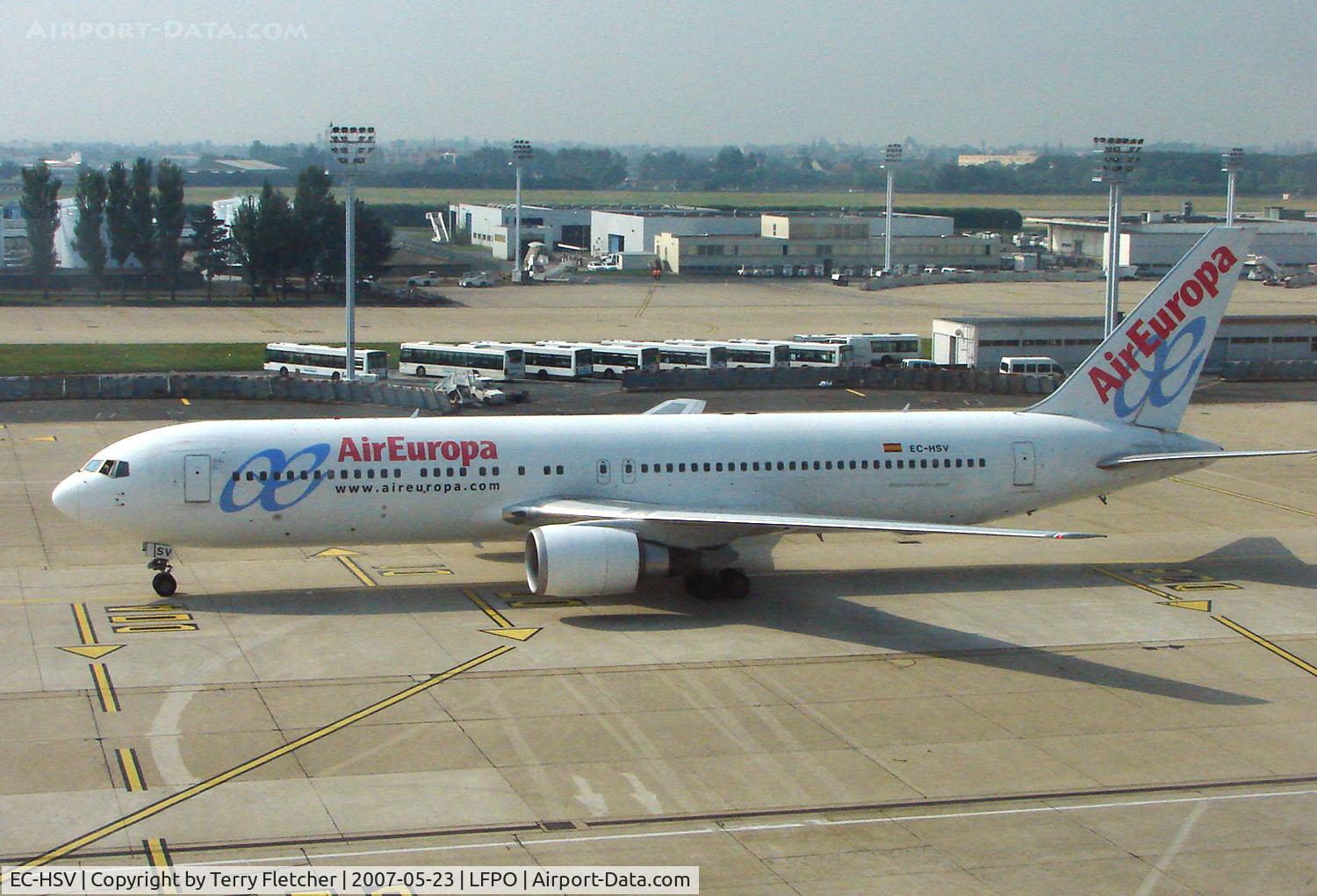 EC-HSV, 2001 Boeing 767-3Q8/ER C/N 29387, Air Europa B767 arrives at Paris Orly in May 2007