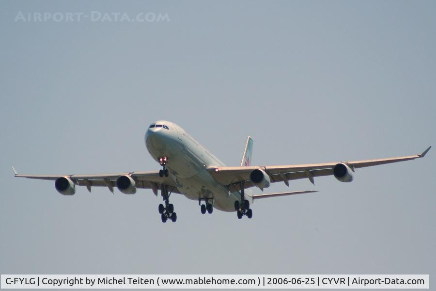 C-FYLG, 1996 Airbus A340-313 C/N 175, Air Canada approaching YVR