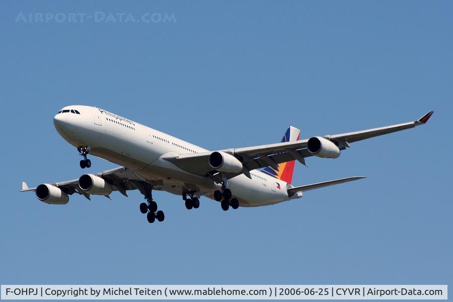 F-OHPJ, 1997 Airbus A340-313X C/N 173, Philippines Airlines arriving at Vancouver
