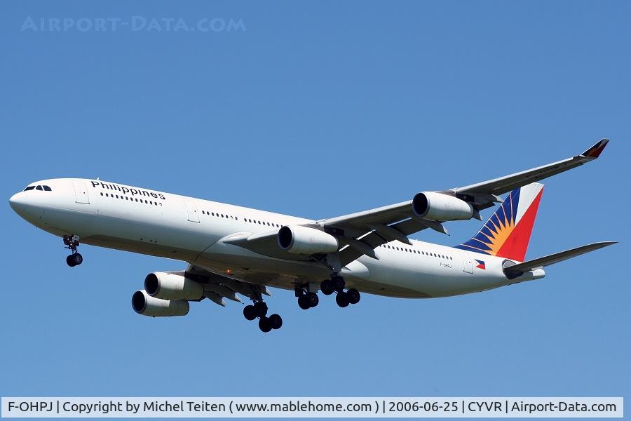 F-OHPJ, 1997 Airbus A340-313X C/N 173, Philippines Airlines arriving at Vancouver