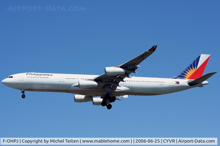 F-OHPJ, 1997 Airbus A340-313X C/N 173, Philippines Airlines arriving at Vancouver
