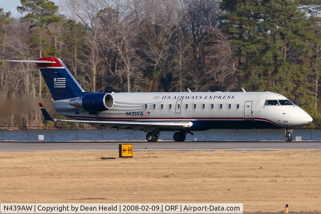 N439AW, 2003 Bombardier CRJ-200LR (CL-600-2B19) C/N 7753, US Airways Express (operated by Air Wisconsin) N439AW (FLT AWI3678) starting takeoff roll on RWY 23 enroute to Philadelphia Int'l (KPHL).