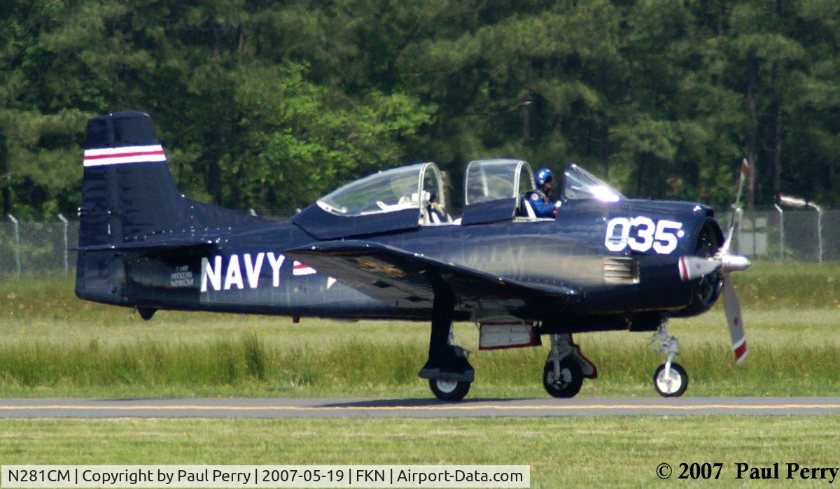 N281CM, 1955 North American T-28B Trojan C/N 219-34, Taxiing in after the three-ship