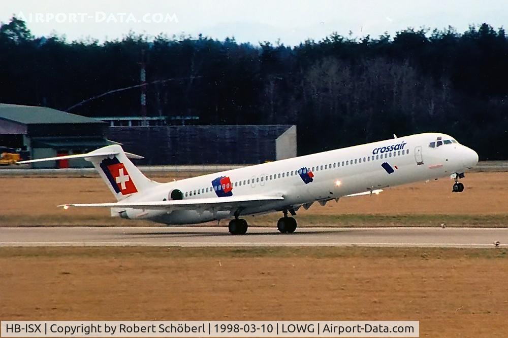 HB-ISX, 1989 McDonnell Douglas MD-83 (DC-9-83) C/N 49844, Departure after a fuel stop in LOWG