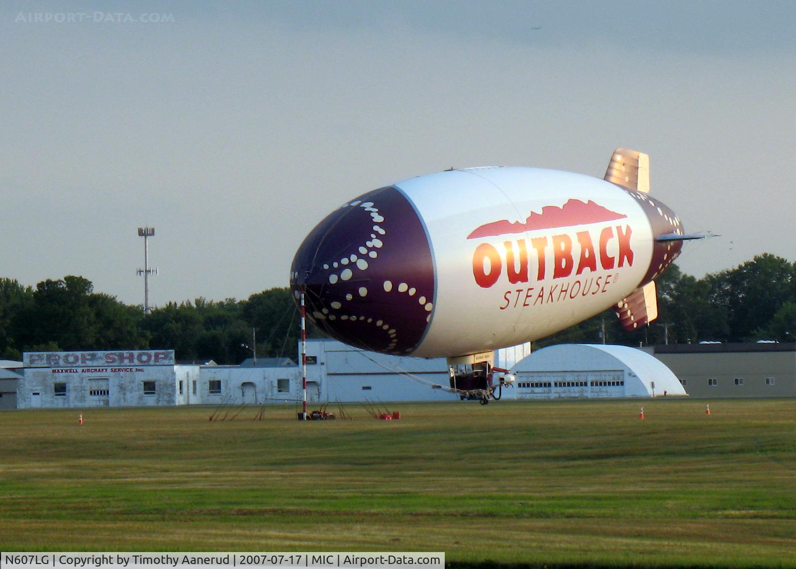 N607LG, 1998 American Blimp Corp A-60+ C/N 017, Blimps visiting the Minneapolis area often park on the west side of the Cystal Airport.  They make nice big windsocks while they are moored.