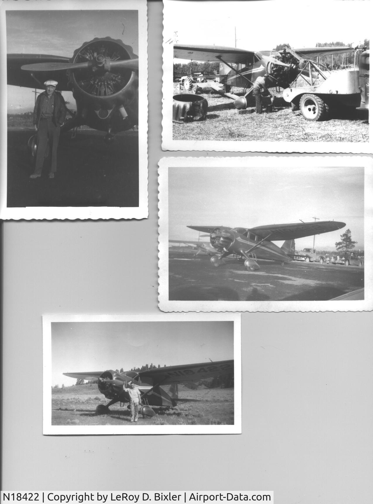 N18422, 1937 Stinson SR-9F Reliant C/N 5714, Taken in Aberdeen Wa Area Rod went thru #5, landed in field and changes to fly out. Owner was Gene Smith Flown by LeRoy D. Bixler.