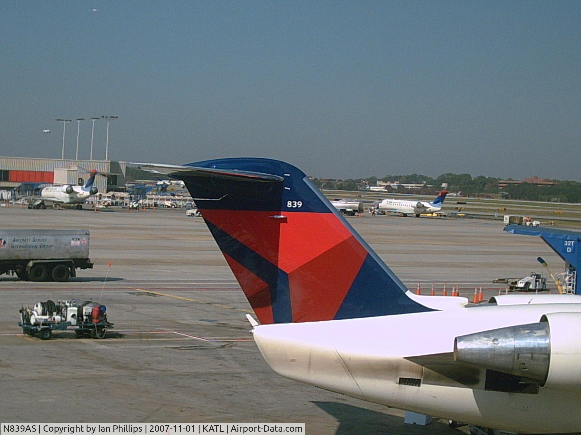N839AS, 1999 Bombardier CRJ-200ER (CL-600-2B19) C/N 7284, Tail picture taken at ATL