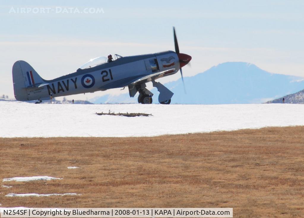 N254SF, 1956 Hawker FB60 Fury Replica C/N 37514, Position and Hold for 17L. Pikes Peak in the distance.