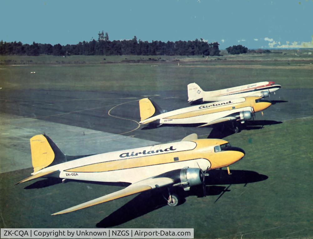 ZK-CQA, Douglas DC-3 C/N 26030, At Gisborne 1971 with CHV & AOI