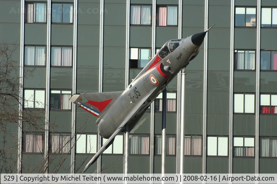 529, Dassault Mirage IIIE C/N 529, Displayed at the entry of BA117 Paris - Wears the colors of the EC 2/3 Champagne