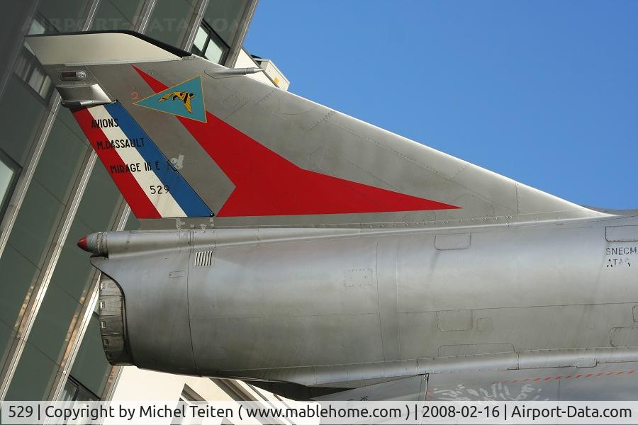 529, Dassault Mirage IIIE C/N 529, Displayed at the entry of BA117 Paris - Wears the colors of the EC 2/3 Champagne
