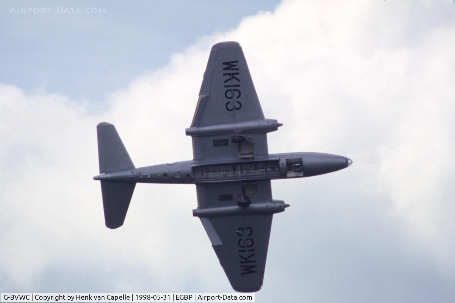 G-BVWC, 1955 English Electric Canberra B.2 C/N EEP71399, Canberra B2 WK163 showing its bomb bay over Kemble airfield, UK